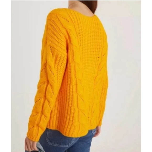 Anthropologie Yellow Gold Ramona V-Neck Cable Knit Sweater - Picture 3 of 12